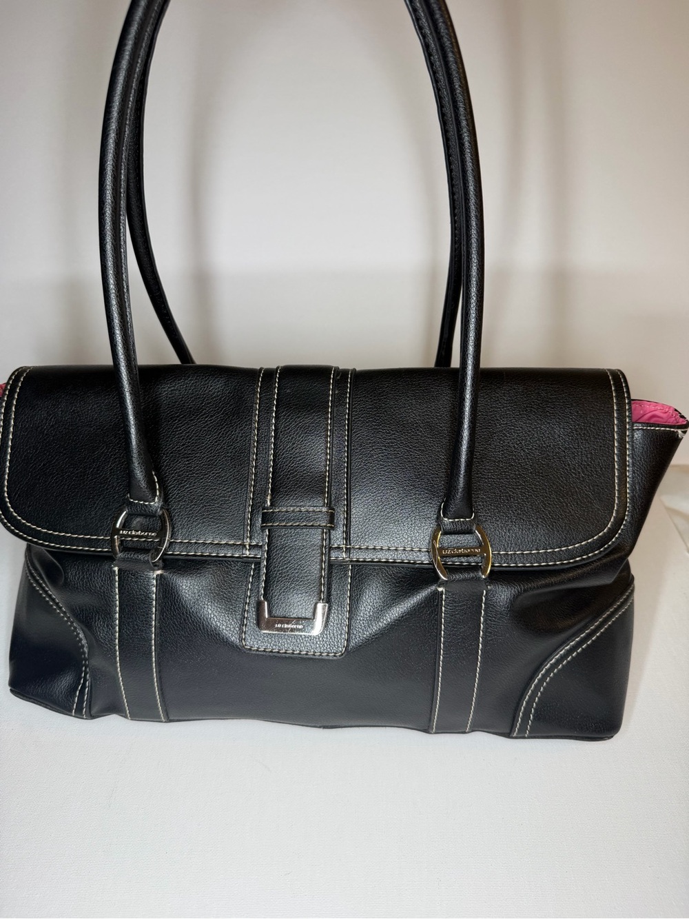 Liz Clairborne Black Leather East West Handbag Y2k